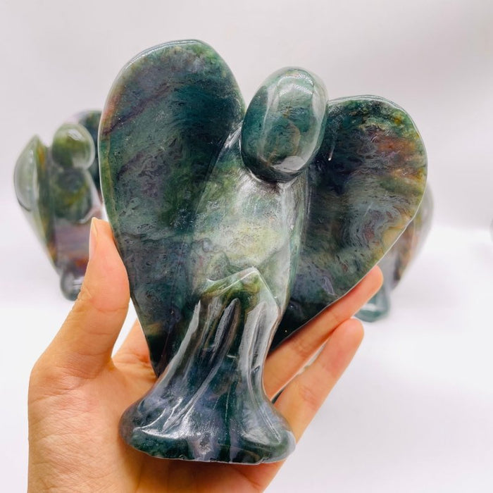 5 Pieces Large Moss Agate Angel Carving