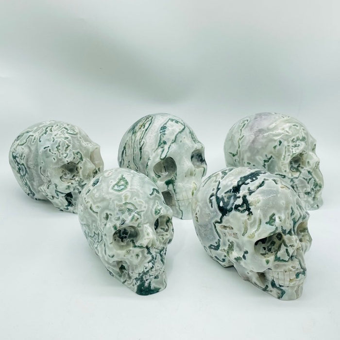 5 Pieces Large Moss Agate Skull Carving