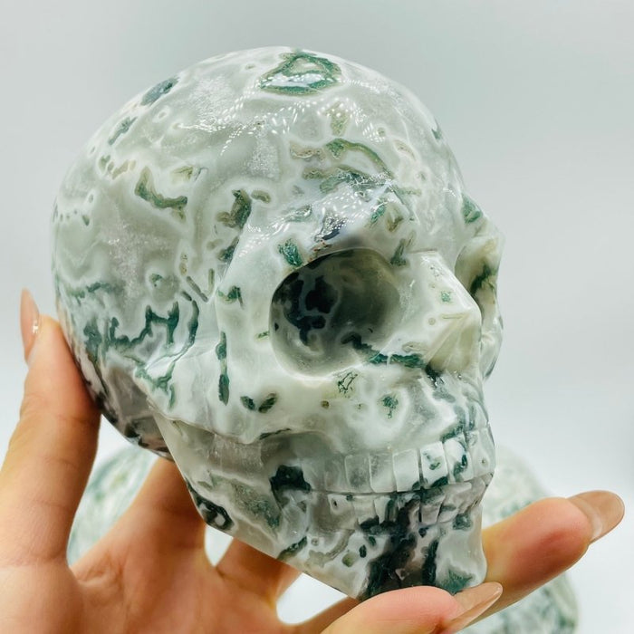 5 Pieces Large Moss Agate Skull Carving