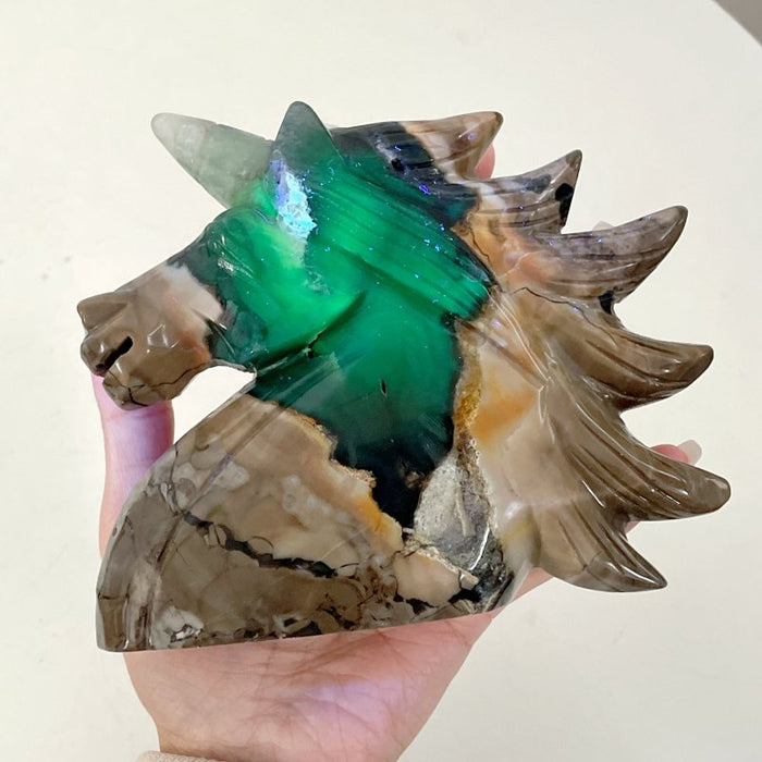 5 Pieces Large Volcanic Agate Unicorn Carving(UV-Reactive)