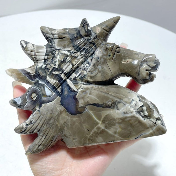 5 Pieces Large Volcanic Agate Unicorn Carving(UV-Reactive)