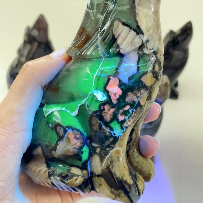 5 Pieces Large Volcanic Agate Wolf Carving(UV-Reactive)