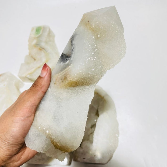 5 Pieces Large White Fluorite Druzy Geode Points