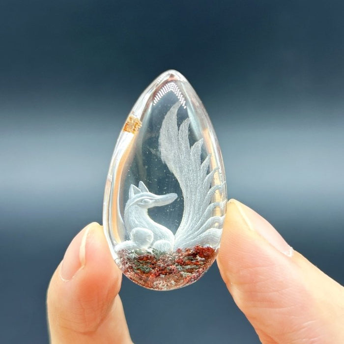 5 Pieces Nine-tailed Fox Garden Quartz Inner Scene Carving