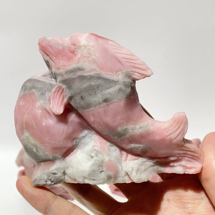 5 Pieces Pink Opal Dolphin Carving