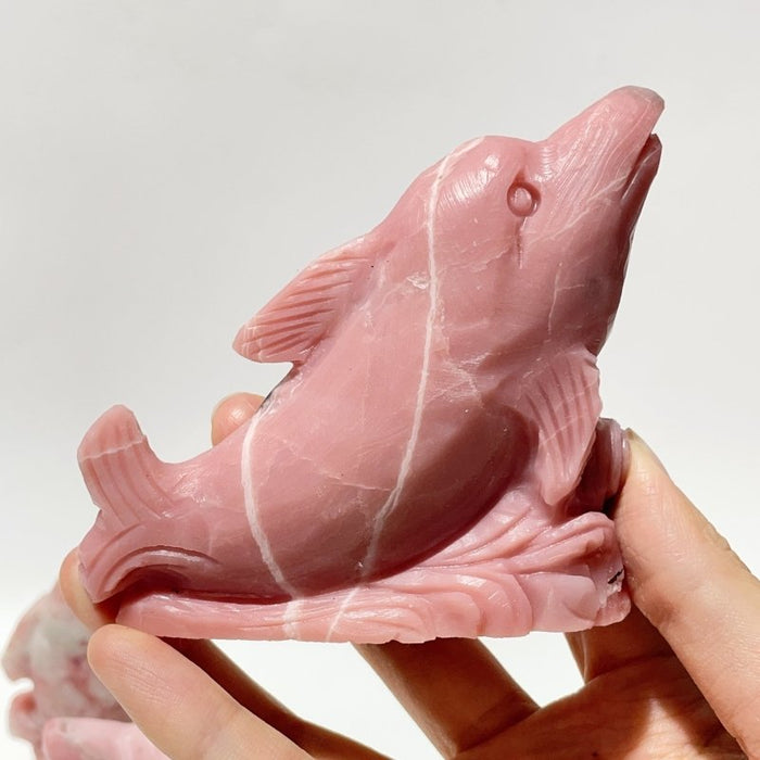 5 Pieces Pink Opal Dolphin Carving