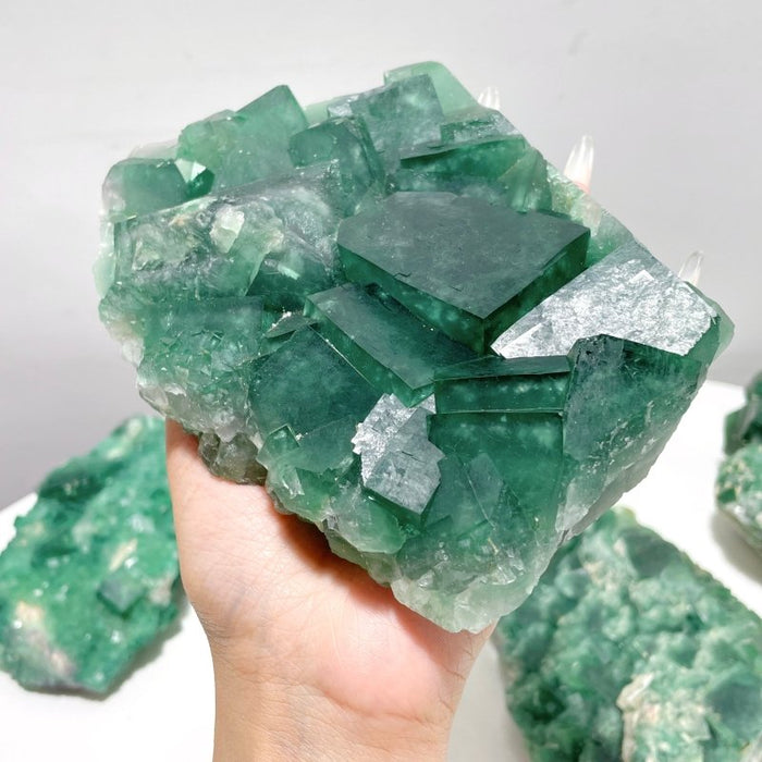 5 Pieces Unique Green Fluorite Raw Specimen Cubic Stone