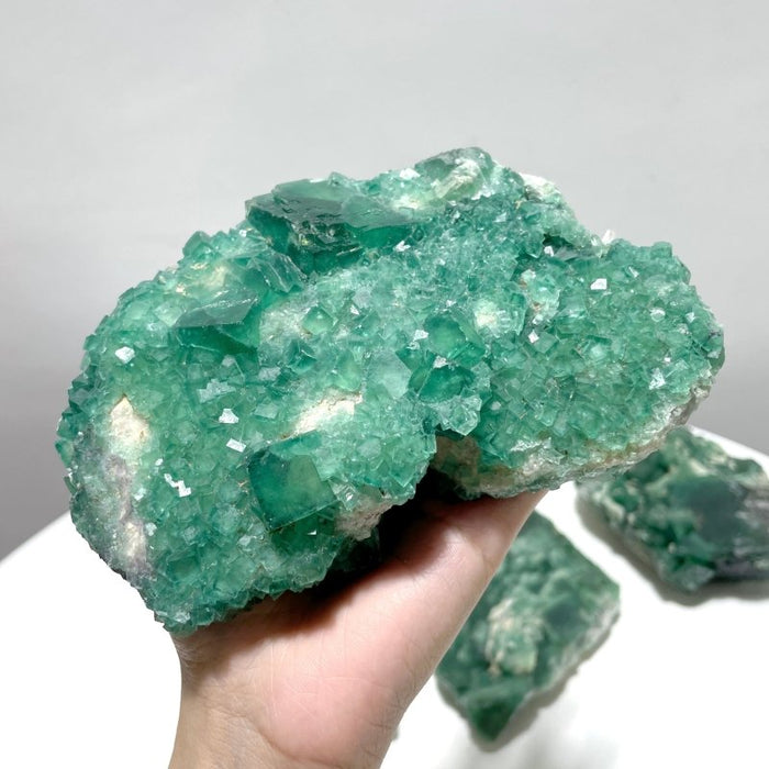 5 Pieces Unique Green Fluorite Raw Specimen Cubic Stone