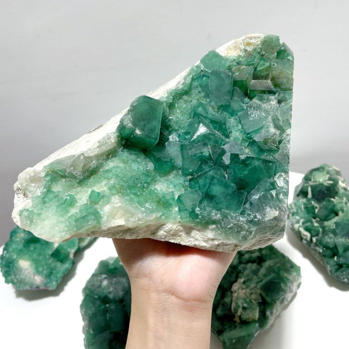 5 Pieces Unique Green Fluorite Raw Specimen Cubic Stone