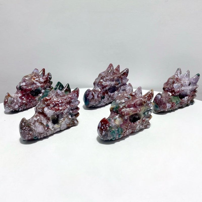 5 Pieces Unique Ocean Jasper Dragon Head Carving