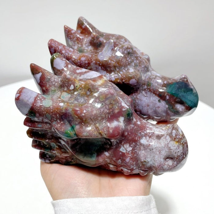 5 Pieces Unique Ocean Jasper Dragon Head Carving