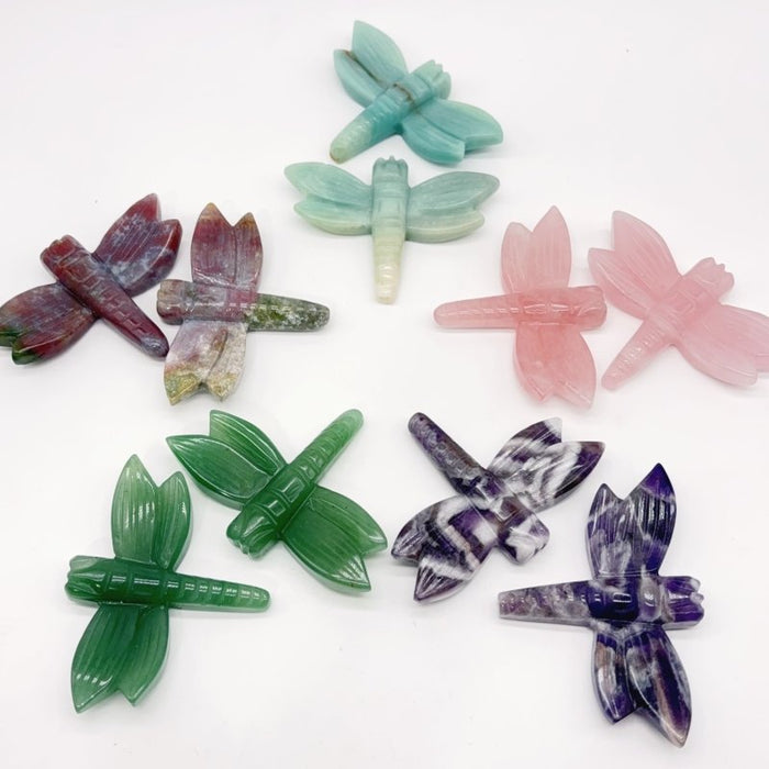5 Types Dragonfly Crystal Carving Wholesale Caribbean Calcite Rose Quartz