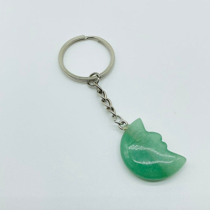 5 Types Moon Face Crystal Keychain Carving Wholesale Clear Quartz Black Obsidian