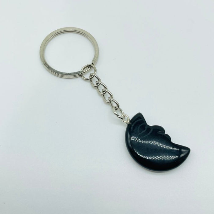 5 Types Moon Face Crystal Keychain Carving Wholesale Clear Quartz Black Obsidian