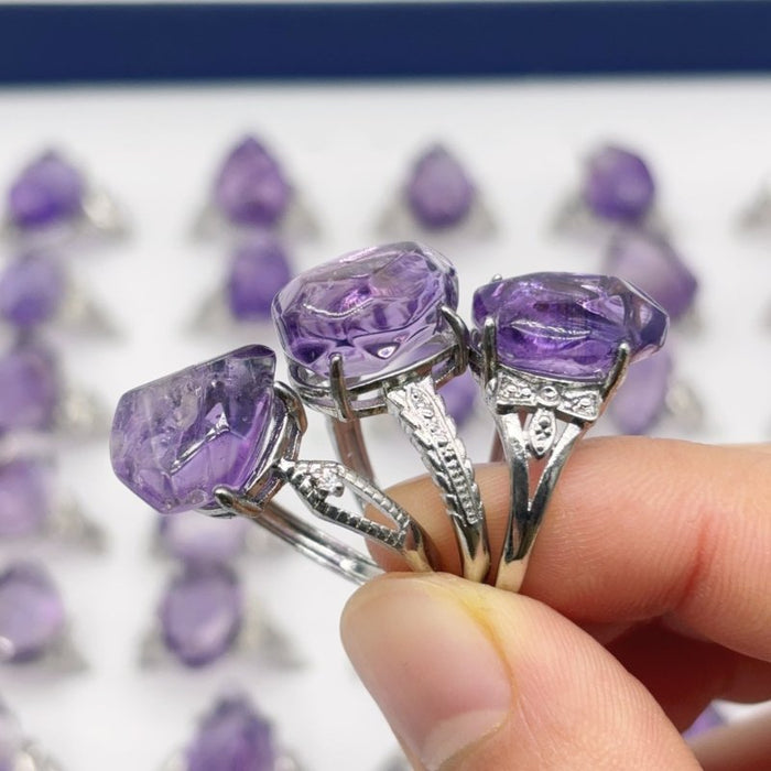 50 Pieces Freeform Amethyst Different Styles Ring