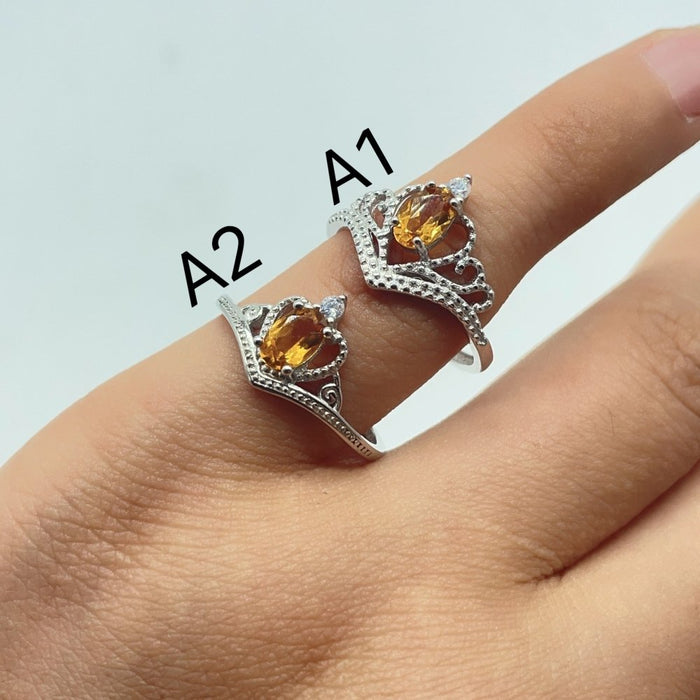 Two Styles Crown S925 Sterling Silver Citrine Crystal Ring Wholesale