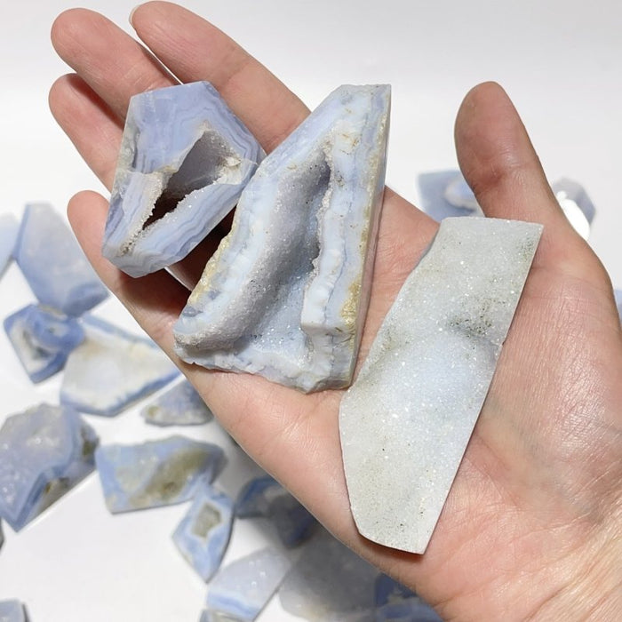 52 Pieces Blue Chalcedony Geode Free Form