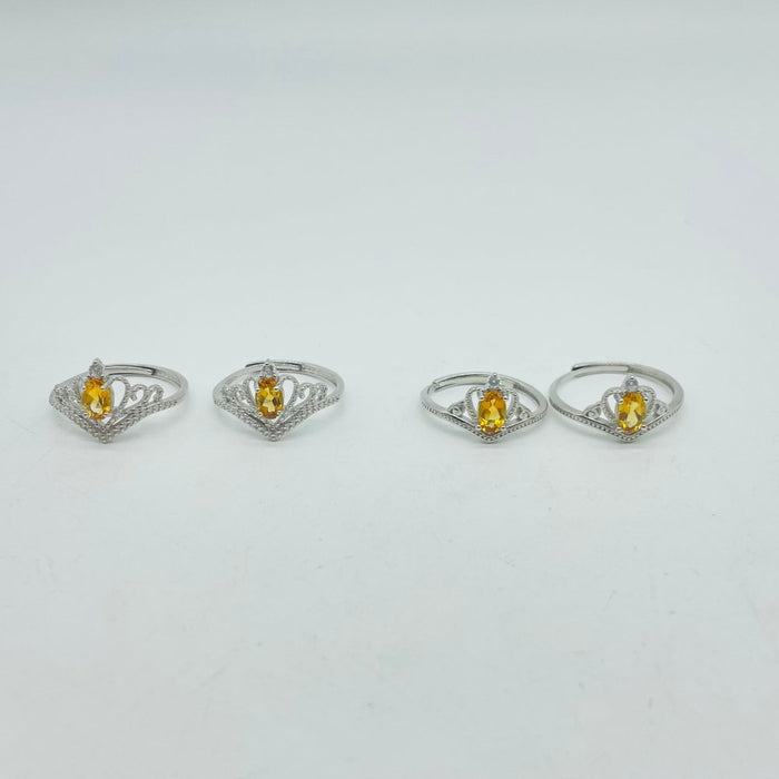 Two Styles Crown S925 Sterling Silver Citrine Crystal Ring Wholesale