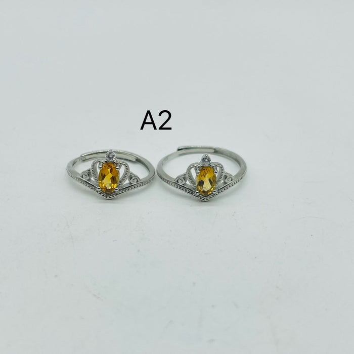 Two Styles Crown S925 Sterling Silver Citrine Crystal Ring Wholesale