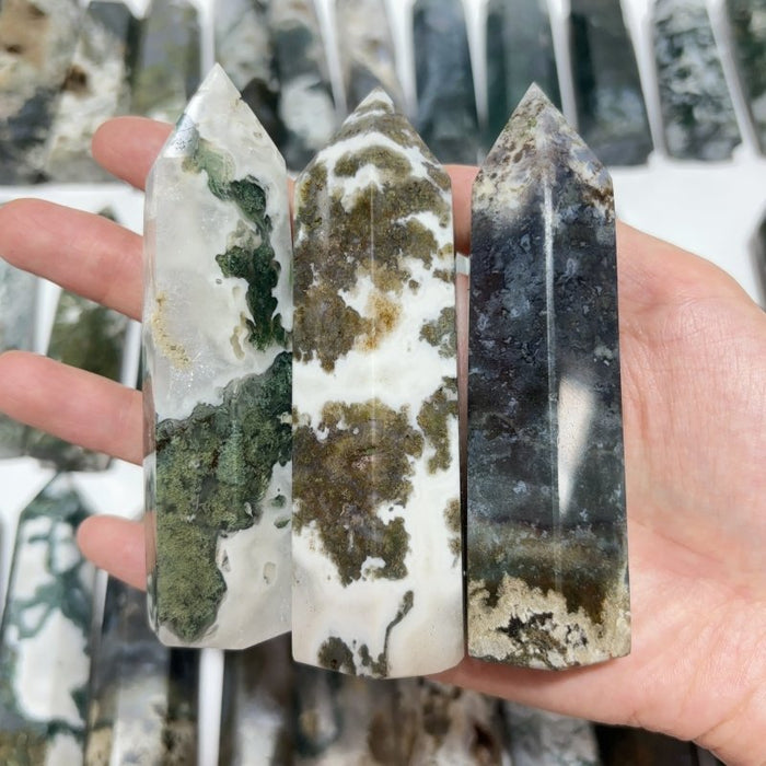57 Pieces Fat Moss Agate Tower Points