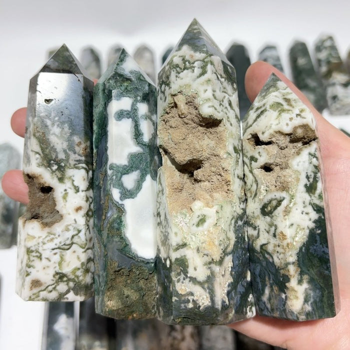 57 Pieces Fat Moss Agate Tower Points