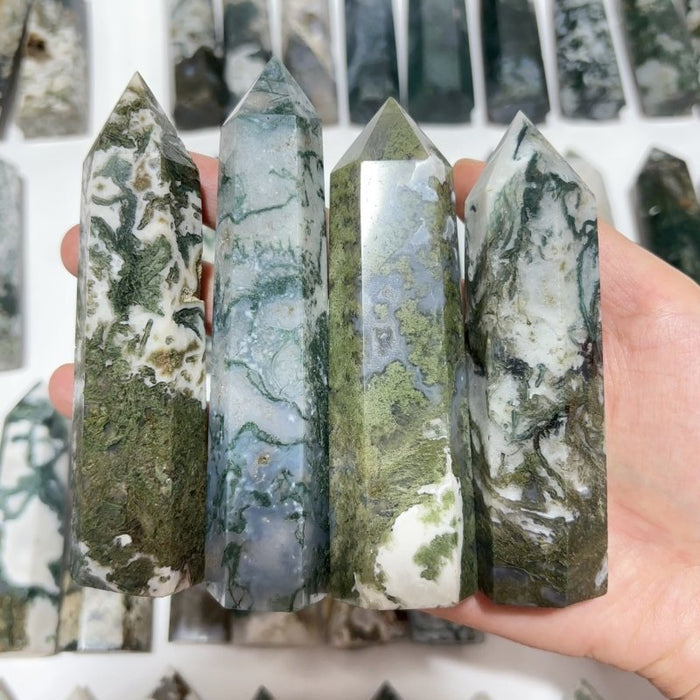 57 Pieces Fat Moss Agate Tower Points