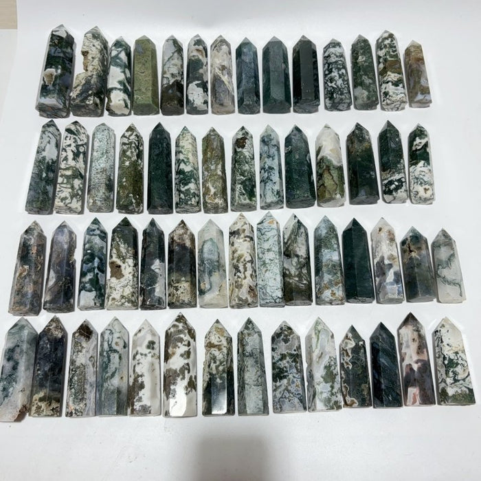 57 Pieces Fat Moss Agate Tower Points
