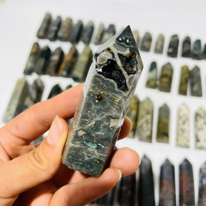 58 Pieces Green Vein Ocean Jasper Tower