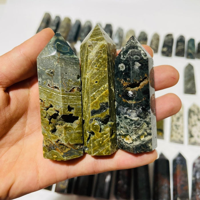 58 Pieces Green Vein Ocean Jasper Tower