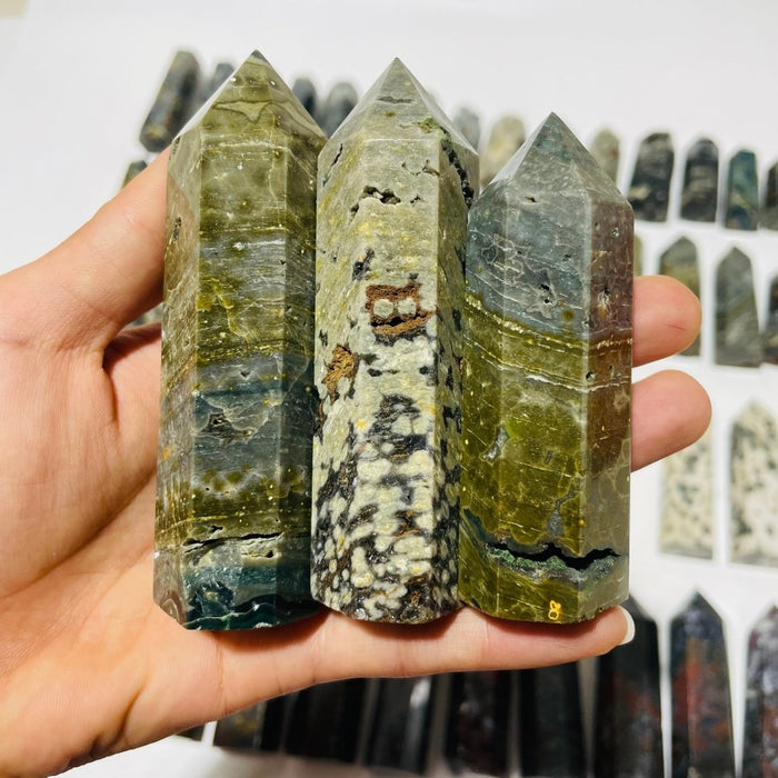 58 Pieces Green Vein Ocean Jasper Tower