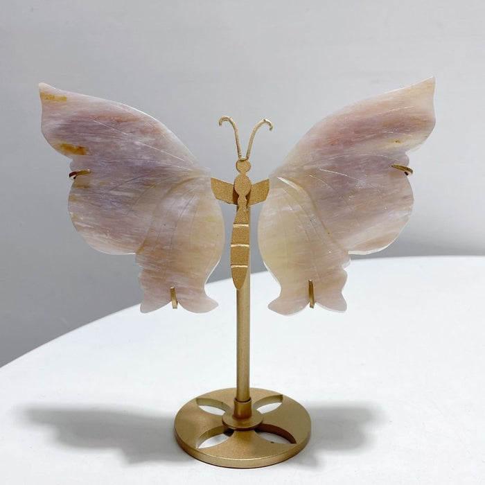 6 Pairs Beautiful Sakura Flower Agate Butterfly Wing Carving With Stand