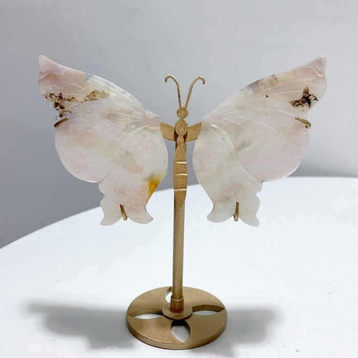 6 Pairs Beautiful Sakura Flower Agate Butterfly Wing Carving With Stand
