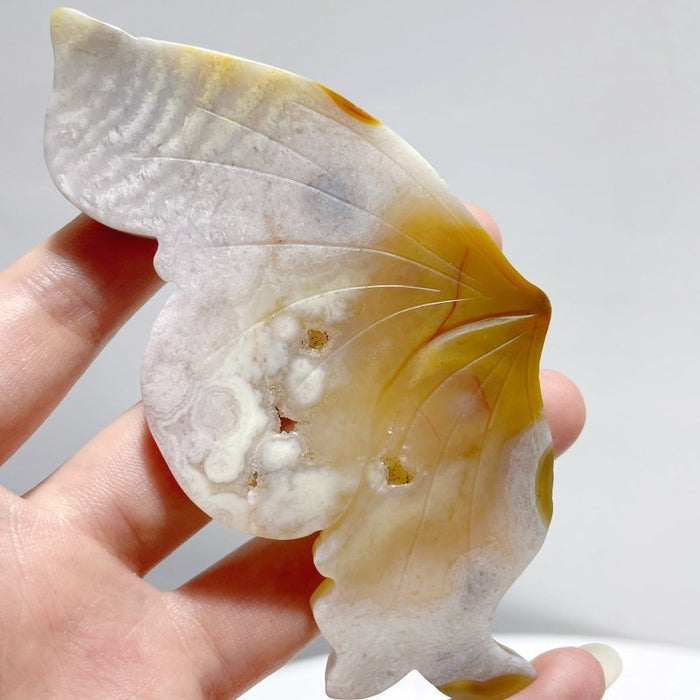 6 Pairs Beautiful Sakura Flower Agate Butterfly Wing Carving With Stand