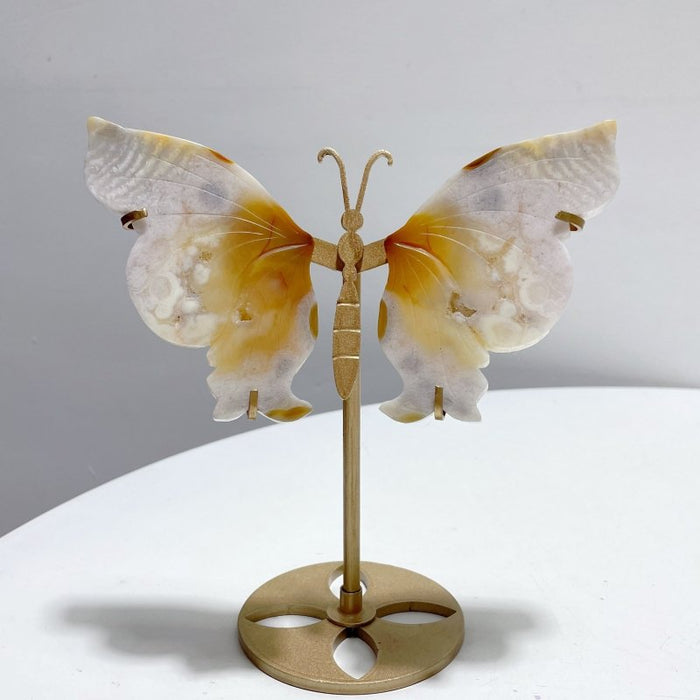 6 Pairs Beautiful Sakura Flower Agate Butterfly Wing Carving With Stand