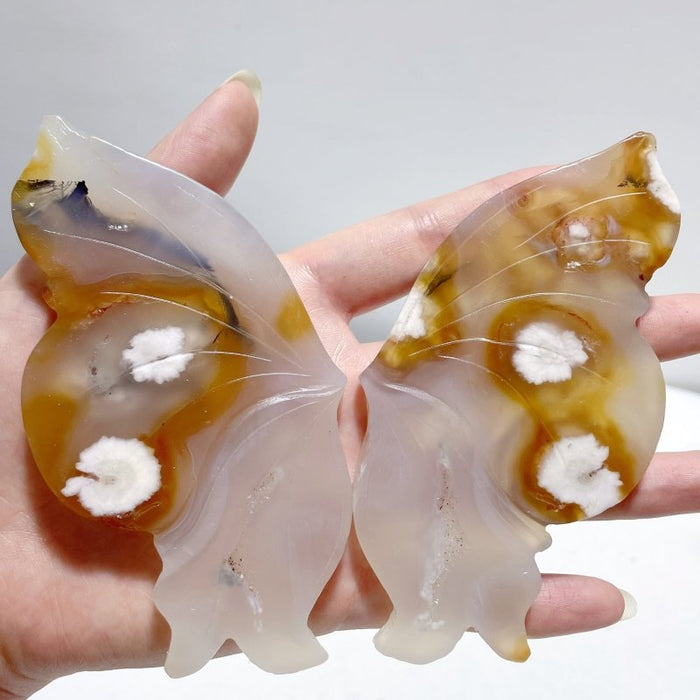 6 Pairs Beautiful Sakura Flower Agate Butterfly Wing Carving With Stand