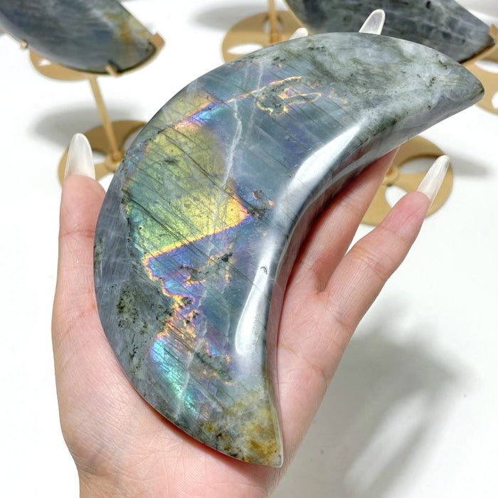 6 Pieces Beautiful Labradorite Moon Carving With Stand