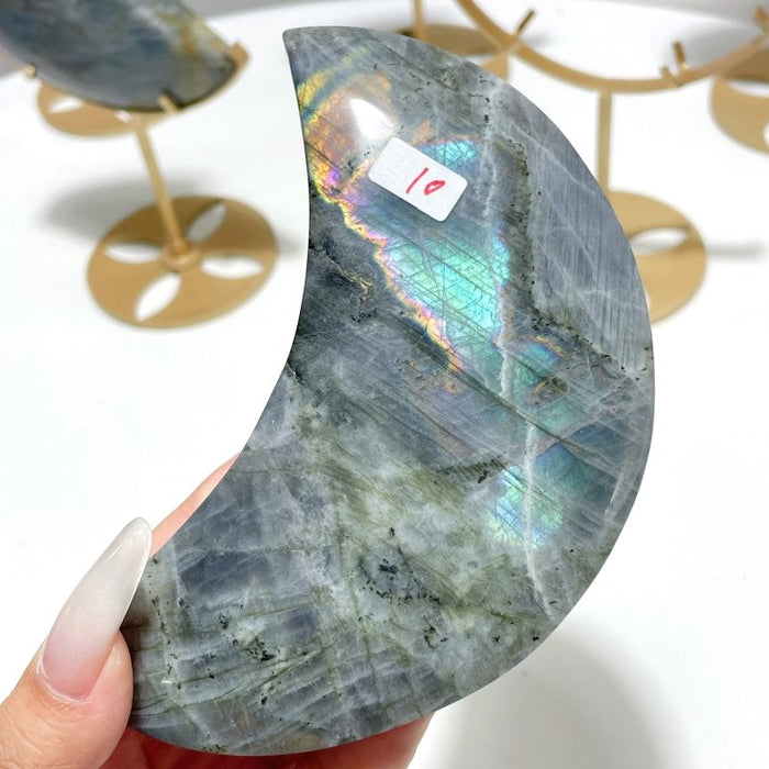 6 Pieces Beautiful Labradorite Moon Carving With Stand