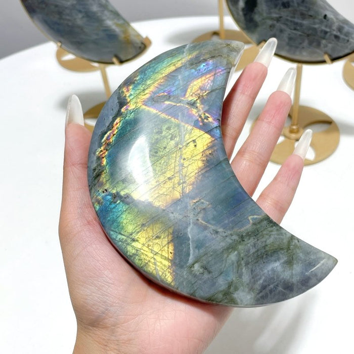 6 Pieces Beautiful Labradorite Moon Carving With Stand