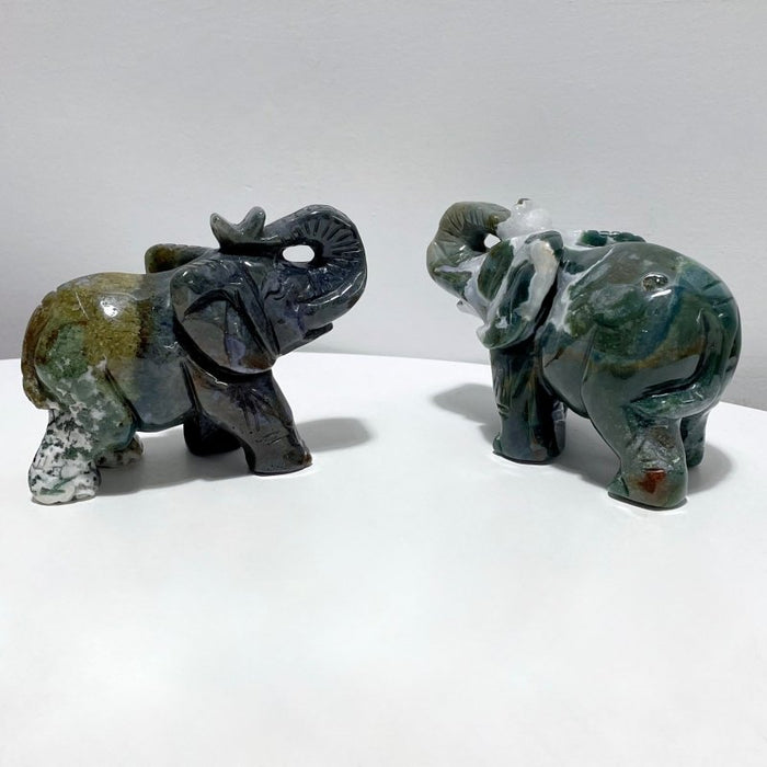 6 Pieces Beautiful Moss Agate Elephant Carving