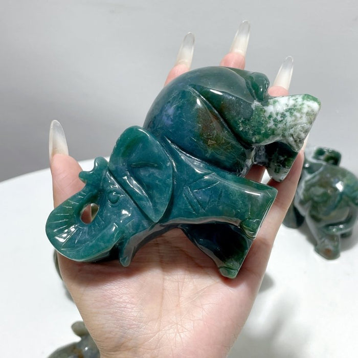 6 Pieces Beautiful Moss Agate Elephant Carving