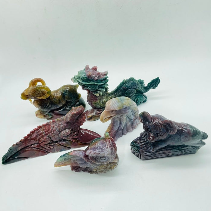 6 Pieces Beautiful Ocean Jasper Animals Carving