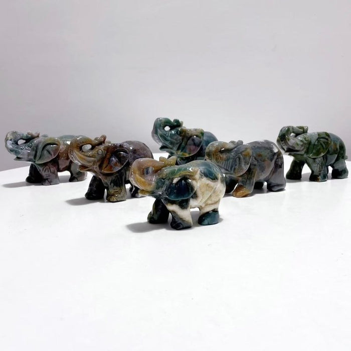 6 Pieces Beautiful Ocean Jasper Elephant Carving