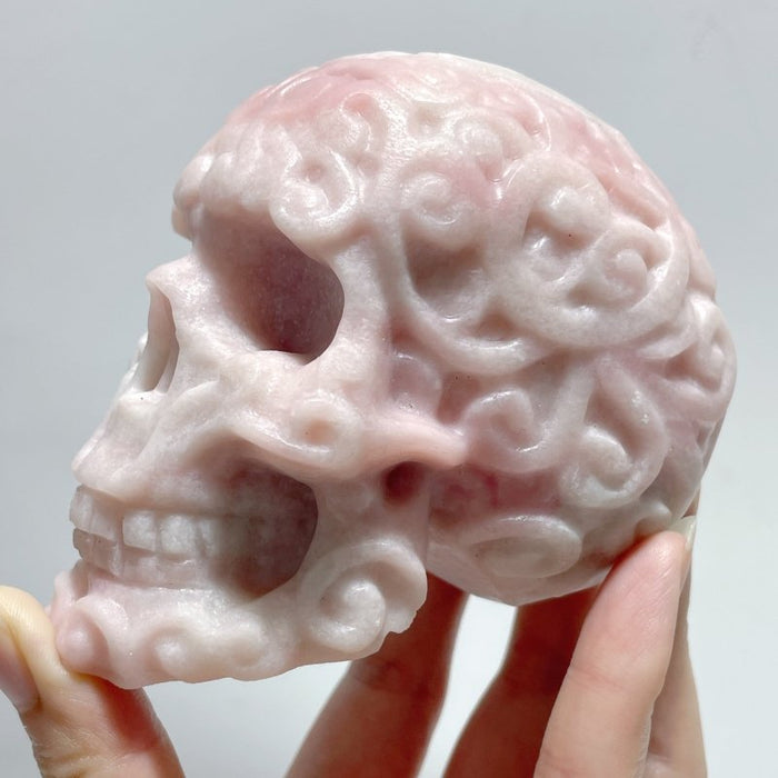 6 Pieces Beautiful Pink Opal Skull Carving