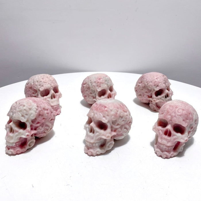 6 Pieces Beautiful Pink Opal Skull Carving
