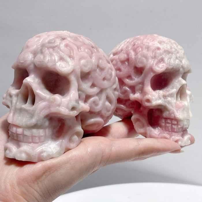 6 Pieces Beautiful Pink Opal Skull Carving