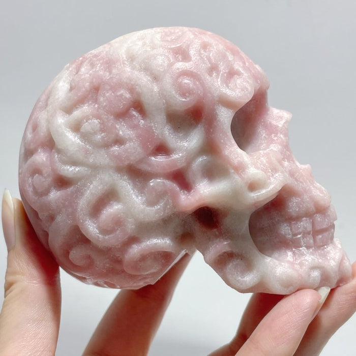 6 Pieces Beautiful Pink Opal Skull Carving