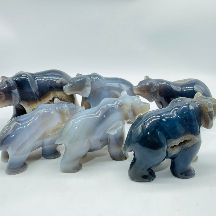 6 Pieces Geode Druzy Agate Bear Carving