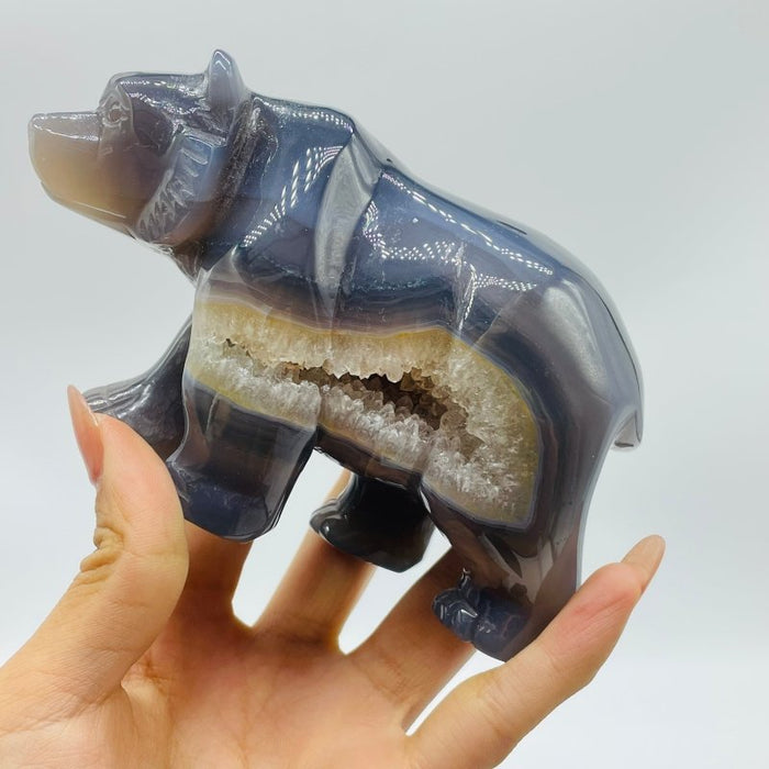 6 Pieces Geode Druzy Agate Bear Carving
