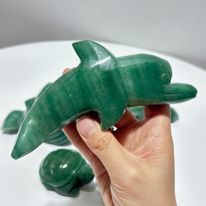 6 Pieces Green Aventurine Sea Animals Carving
