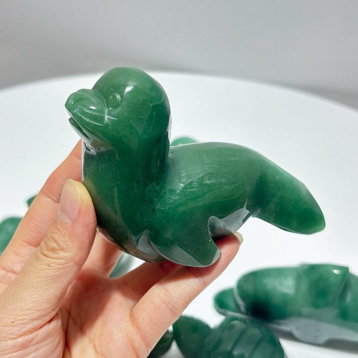 6 Pieces Green Aventurine Sea Animals Carving